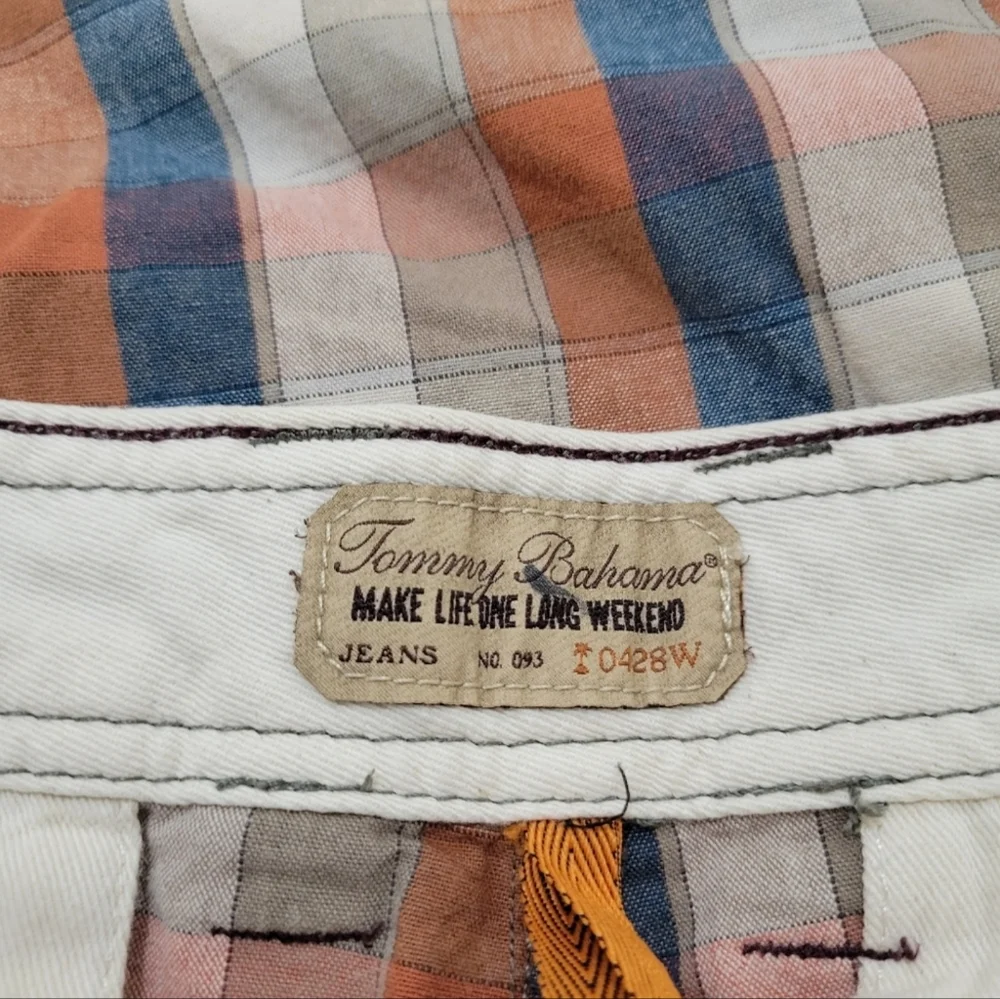 Tommy Bahama Men's Orange Blue Plaid Check Summer Cargo Cotton Shorts‎ 35